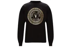 Versace Jeans Couture Men&apos;s Black Gold Logo Cotton Sweater