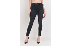 Just Black Denim High Rise Distressed Jeans In Washed Black