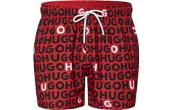 Hugo Men&apos;s Tortuga Swim Trunks&comma; Black&sol;Red&sol;White