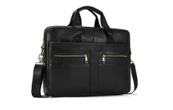 Genuine Leather Briefcase for Men&comma; Laptop Computer Shoulder Bag With Strap&comma; 2099 Black