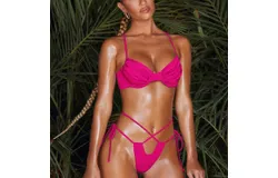 Bikini Swimwear, Women's Sexy Three-Point Swimwear, Strappy Bikini Suit Beach Pool