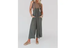 Three Bird Nest Forever Relaxed Gathered Jumpsuit In Light Olive
