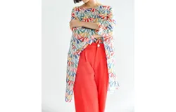 Molly Bracken Umbrella Print Wrap Tunic In White Parasol
