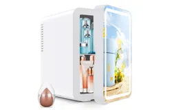 LED Mirrored Beauty Fridge&comma; Mini Fridge 6 Liters&sol;8 Can With Makeup Sponge&comma; AC&sol;DC Thermoelectric Cooler and Heater&comma; Suitable for Bedroom&comma; Car&comma; Used for Skin care&comma; Makeup