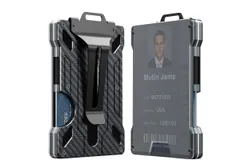 Wallet For Men - Slim Aluminum Metal Money Clip with 1 Clear window ID Badge Holder&comma; RFID Blocking&comma; Holds up 15 Cards with Cash Clip&period; Ultra-Thin Minimalist Wallet