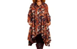 On The Plus Side 3&sol;4 Sleeve Birdie Plus Size Tunic Dress With Pockets In Burnt Orange Brush