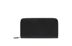 Prada Saffiano Active Black Leather Stripe Zip Around Wallet