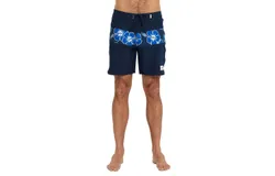 Okanui Men&apos;s Boardrider Boardshorts In Navy Hibiscus Stripe