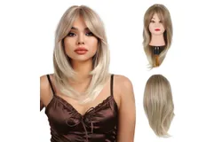 Pretfy 50cm Long Hair Wigs with Bangs Sexy Blonde Hair Wig Heat Resistant Synthetic for Women Cosplay Party Daily Use
