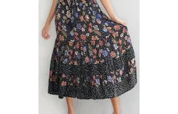 Nostalgia Rowan Tiered Maxi Skirt In Black Multi