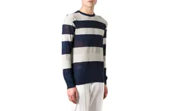 Z Zegna Men&apos;s Striped Crewneck Sweater Pullover In Navy&comma; Blue&comma; Gray