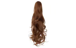 REECHO &sol;urly Wavy Clip in Hairpiece One Piece A Jaw Long Pony Tails-20"-22"，Light Auburn Brown