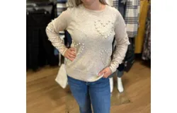 Charlie B Pom Pom Heart Sweater In Oat