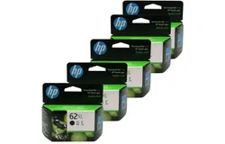 5x HP 62XL High Yield Black Original Ink Cartridge - 600 Pages &lpar;C2P05AA&rpar;