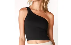 Nikibiki Solid One Shoulder Crop Top In Black