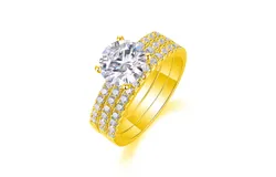 Engagement Ring&comma; Round Cut Lab Created Moissanite Ring&comma; Gold Plated 925 Sterling Silver Women&apos;s Bridal Set Ring&comma; Bridal Jewelry &lpar;2ct&rpar;