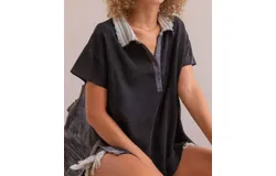 Pol Jody Casual Knit Polo Top In Black
