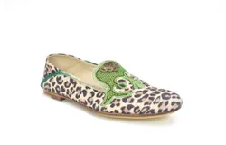 Meher Kakalia Ottoman Moccasin In Cream&sol;green Leopard
