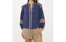 Boteh Jeanne Embroidered Blouse In Denim