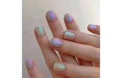 Icy Lavender Aurora Glitter Press-On Nails &vert; Fashionable Purple Gradient Manicure with Elegant Sparkle