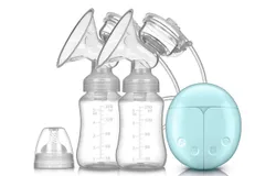 Double Electric Breast Pump Breast Feeding No Pain 4 Power levels&comma; Strong Suction Power&comma; Rechargeable UBS&comma; BPA Free&comma; Quiet（Blue）