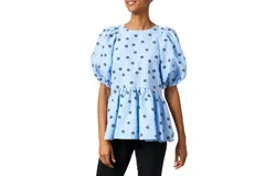 Stine Goya Liw Peplum Blouse In Blue Jacquard