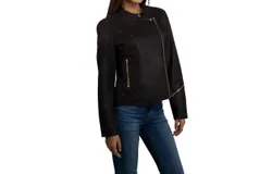 Nine West Synthetic Leather Biker Jacket In Black