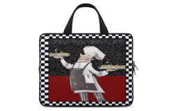 Funny Chef Holding Delicious Food Buffalo Plaid Laptop Bag Women Man 10 12 13 15 17 Inch Office Notebook Travel Computer Handbag Waterproof Bag Notebook Cover
