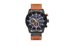 CURREN Men Leather Strap Military Watches Men&apos;s Chronograph Waterproof Sport Wrist