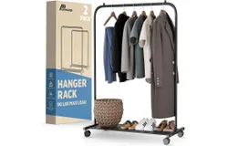Metal Clothes Rack - Pack of 2 Versatile&comma; Ample Storage Space&comma; Simple Assembly&comma; Hanging Garment and Clothes Rolling Rack with Wheels - Black