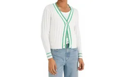 J&period; Society Cable Varsity Cardigan In White&sol;clover