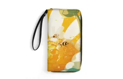 Bee Daisy Flower Wallet for Womens PU Leather Zip Around Wallers Clutch Wristlet Travel Long Purse