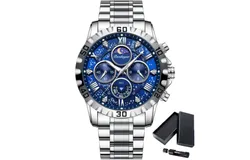 POEDAGAR Casual Business Luxury Diamond Dial Moon Phase Luminous Pointer Waterproof Men&apos;s Quartz Watch