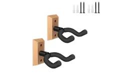 Onmiwod Guitar Wall Mount 2-Pack&comma;  Walnut Guitar Hanger&comma; Guitar Stand Hooks for Acoustic Guitar&comma; Electric Guitar&comma; Banjo&comma; Bass&comma;