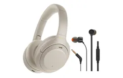 Sony WH-1000XM4 Wireless Noise Canceling Over-the-Ear Headphones with Google Assistant and Alexa - Silver &plus; JBL T110 in Ear Headphones Black