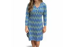 Erma’S Closet Swirl Print Vneck Dress In Blue&sol;yellow