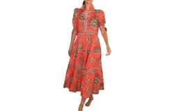 Oliphant Gretchen Scott The Damsel Plume Midi Dress In Coral