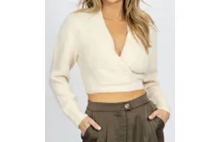 Lush Front Wrapped Tie Sweater In Cream