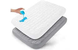 Pack and Play Sheets Fitted Quilted Waterproof Protector&comma; 2 Pack Playard Mattress Pad Compatible with Graco Pack n Play&comma; Mattress Cover fits for Baby Playpen Mattress&comma; Mini Crib&comma; Gray & White