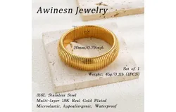 Gold Bangles for Women Chunky Stretch Bangles Bracelets Set 18K Gold Plated Stainless Steel Link Chain &comma;20mm gold bangle set of 2