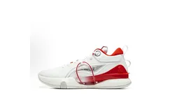 LiNing Men&apos;s Li Ning Lightning 8 Premium Low - Top Basketball Shoes in White and Red - Elastic Support&comma; Flexible Fabric&comma; TPU Shock Absorption&comma; Non - Slip & Wear - Resistant with Light Foam