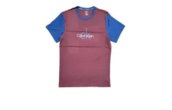 Calvin Klein Men&apos;s Short Sleeve Sleepwear Shirt In Maroon&sol;blue