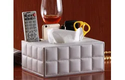Multifunctional PU Leather Tissue Box Cover Stationery Napkin Remote Control Holder Storage Box&comma; Kleenex Box Desk Storage Box Home Office Supplies &lpar;White&rpar;