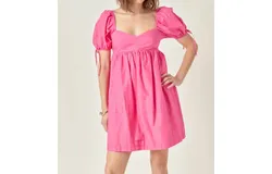 English Factory Pleat Detail Puff Sleeve Dress In Pink