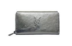 Yves Saint Laurent Wallet YSL Belle du Jour Silver Leather Zip Wallet