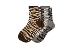 Sierra Socks Zebra Pattern Womens Hi Anklet Casual Cotton in  2 Pair Socks