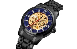 Skmei Business Spiral Watch Crown Men&apos;s Stainless Steel round Single Folding Buckle Metal Hollow Automatic Mechanical Watch