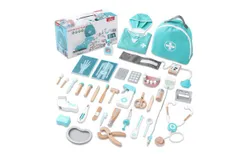 Wooden Simulation Dentist Playset Household Role Play Little Nurse Injection Stethoscope Medical Kit Doctor&apos;s Kit for Toddlers 3-5 Years Suitable for Boys and Girls for Fun Role Play Games-Luxury doctor set green