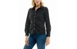 Nicole Miller Amber Stretch Button Down Shirt In Very Black
