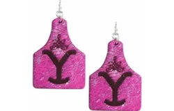 Wholesale Accessory Market Women&apos;s Cowhide Yellowstone Cattle Tag Earrings In Pink